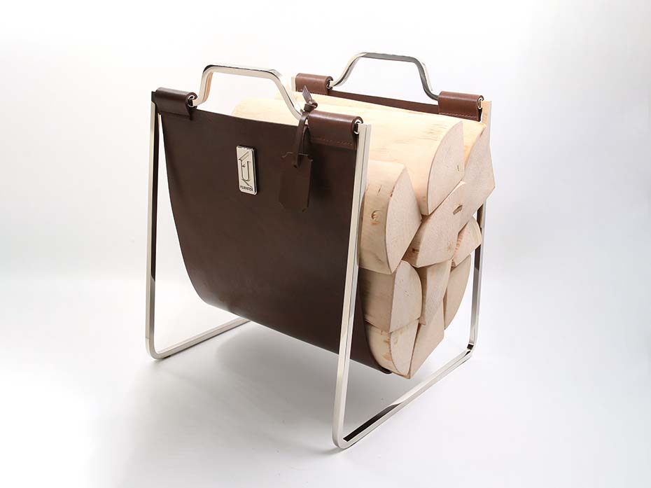 Дровница с кожаной вставкой Furnitek FG-12031 полированный никель