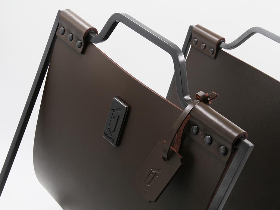 Дровница с кожаной вставкой FG-12044 чернёная полированная латунь