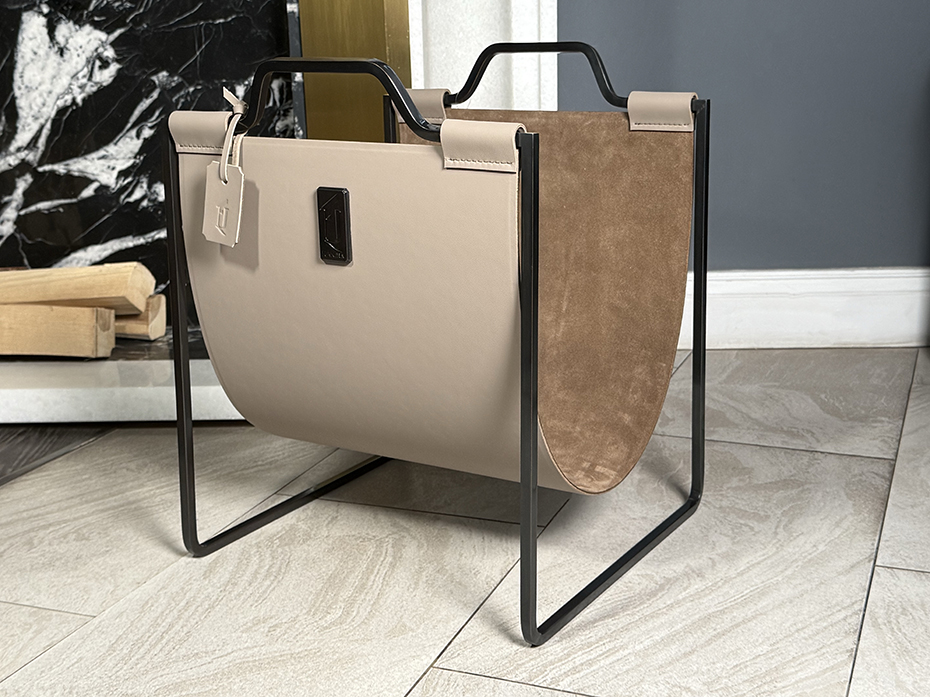 Дровница с кожаной вставкой FG-12058 чернёная полированная латунь