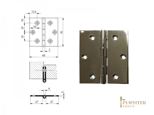 Эксклюзивная мебельная петля карточная FS 3285 полированный никель