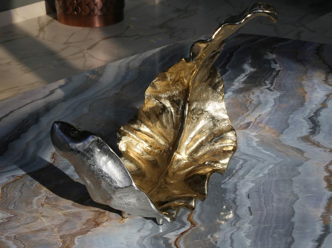 Стол обеденный овальный лодка Ar-Deco Furnitek FG-053 столешница из натурального мрамора